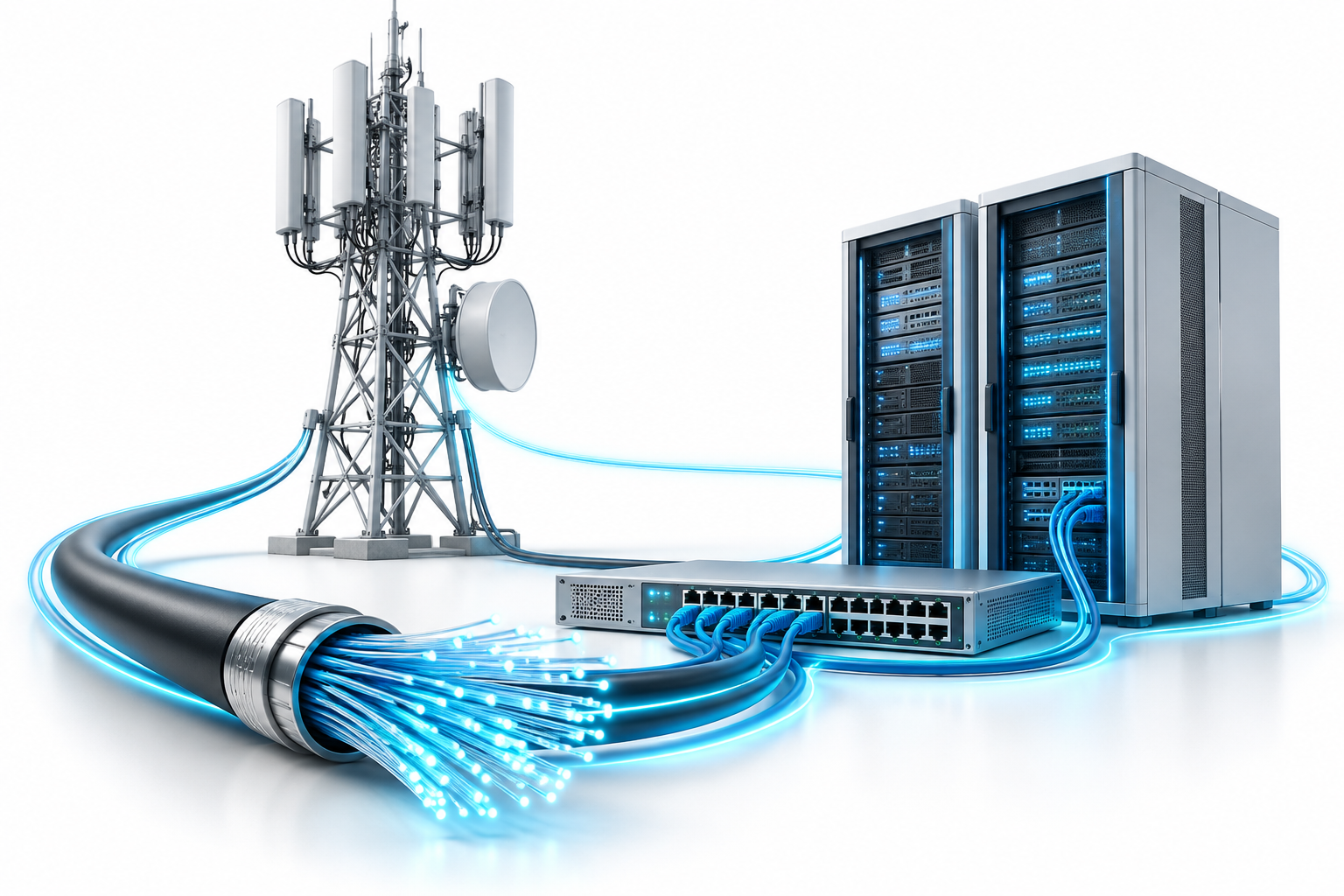 Illustration des infrastructures radio, de transmission et des réseaux IP