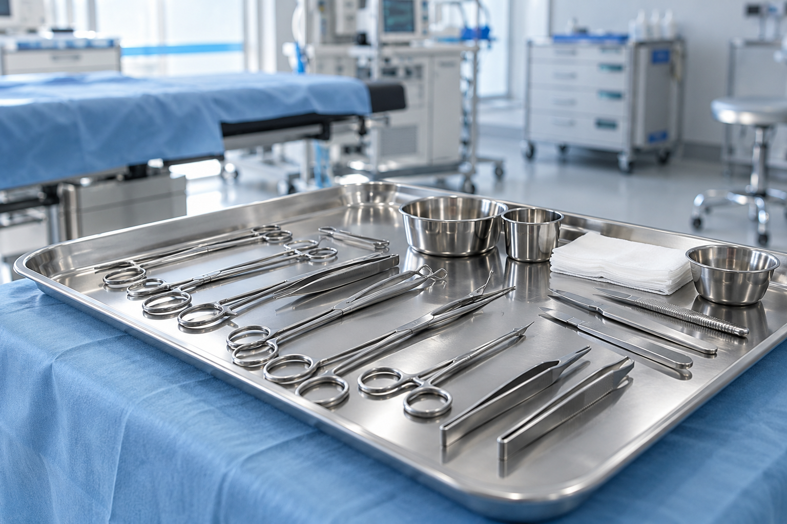 Instruments médico-chirurgicaux sur un plateau